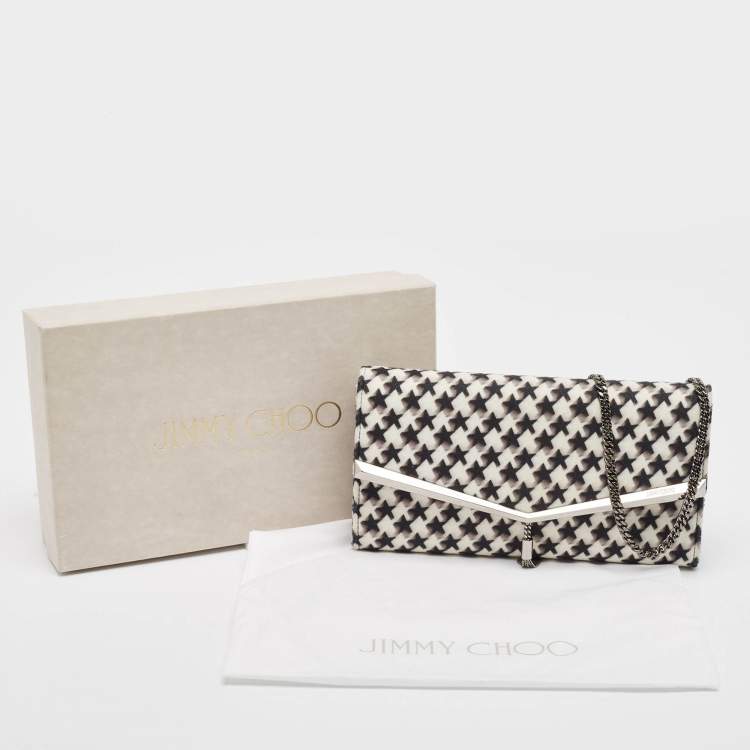 Pre Owned Jimmy Choo Black/White Star Print Wool Elish Chain Clutch