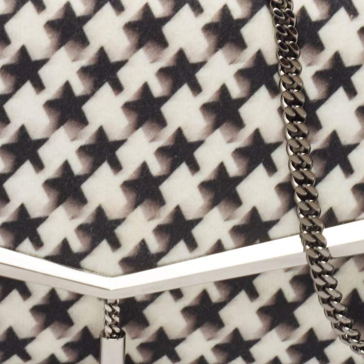 Pre Owned Jimmy Choo Black/White Star Print Wool Elish Chain Clutch