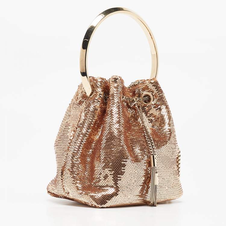Pre Owned Jimmy Choo Gold Sequins Bon Bon Bucket Bag