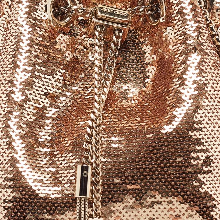 Pre Owned Jimmy Choo Gold Sequins Bon Bon Bucket Bag