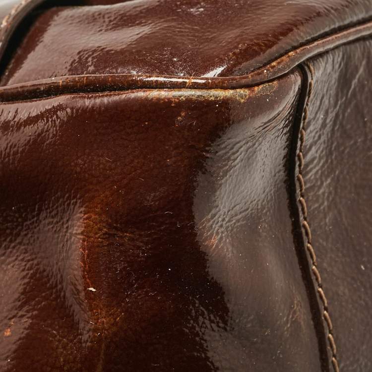 مملوكة مسبقًا Jimmy Choo Brown Patent Leather and Suede Large Marla Bag