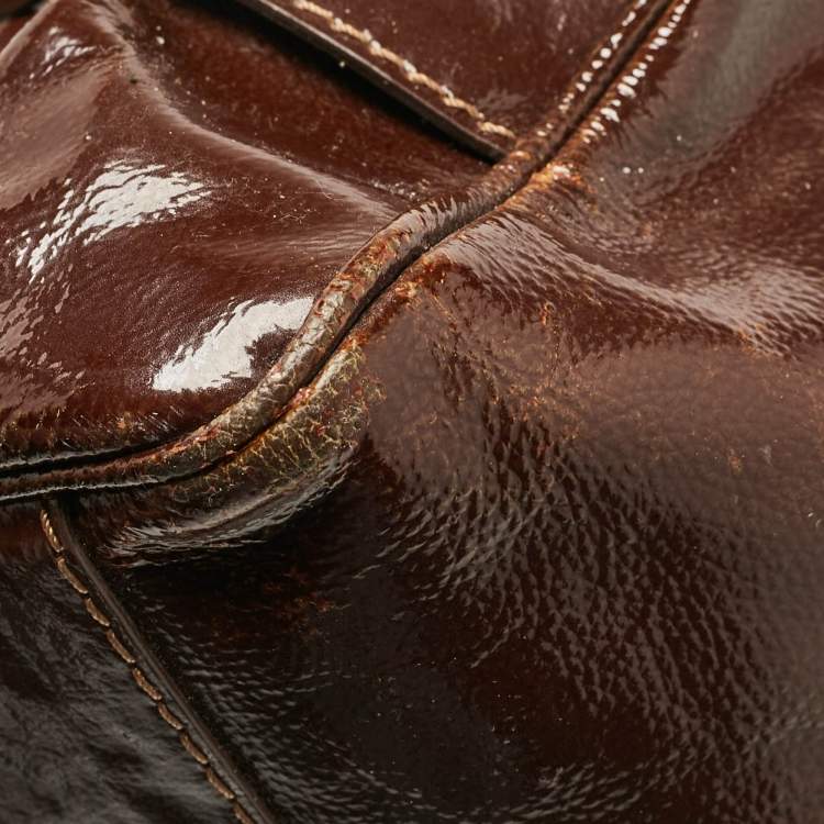 مملوكة مسبقًا Jimmy Choo Brown Patent Leather and Suede Large Marla Bag