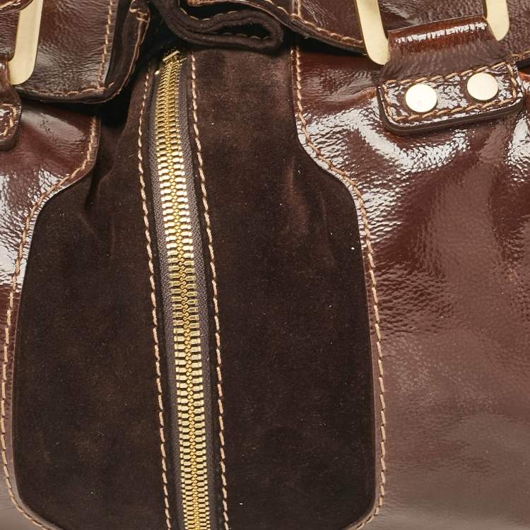 مملوكة مسبقًا Jimmy Choo Brown Patent Leather and Suede Large Marla Bag