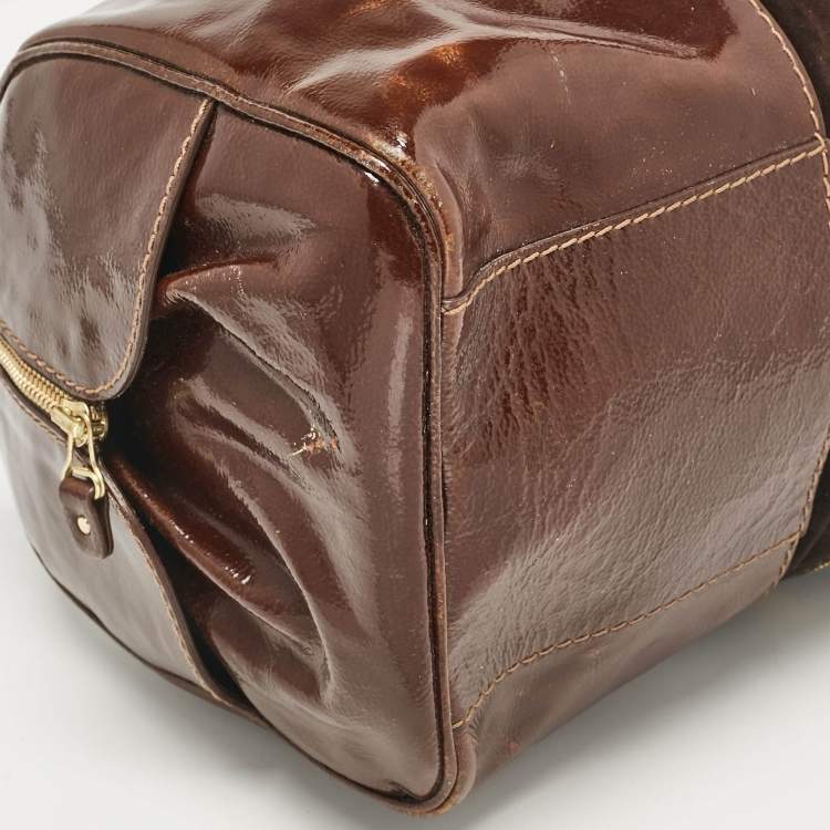 مملوكة مسبقًا Jimmy Choo Brown Patent Leather and Suede Large Marla Bag