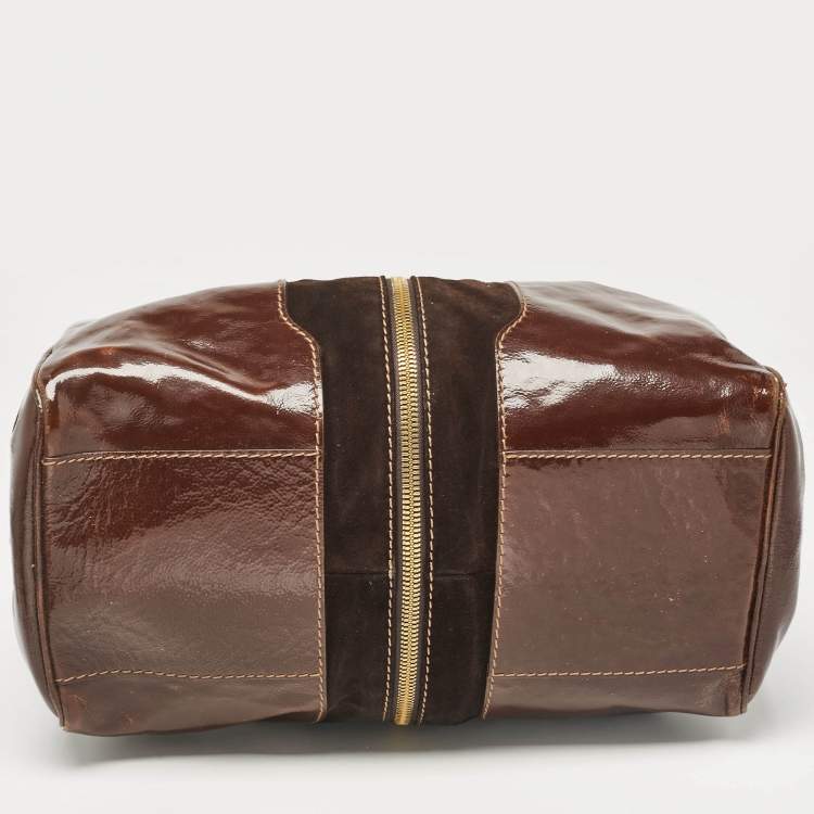 مملوكة مسبقًا Jimmy Choo Brown Patent Leather and Suede Large Marla Bag