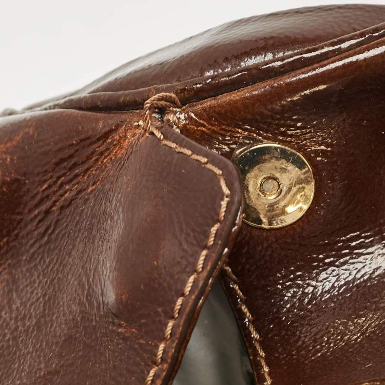 مملوكة مسبقًا Jimmy Choo Brown Patent Leather and Suede Large Marla Bag