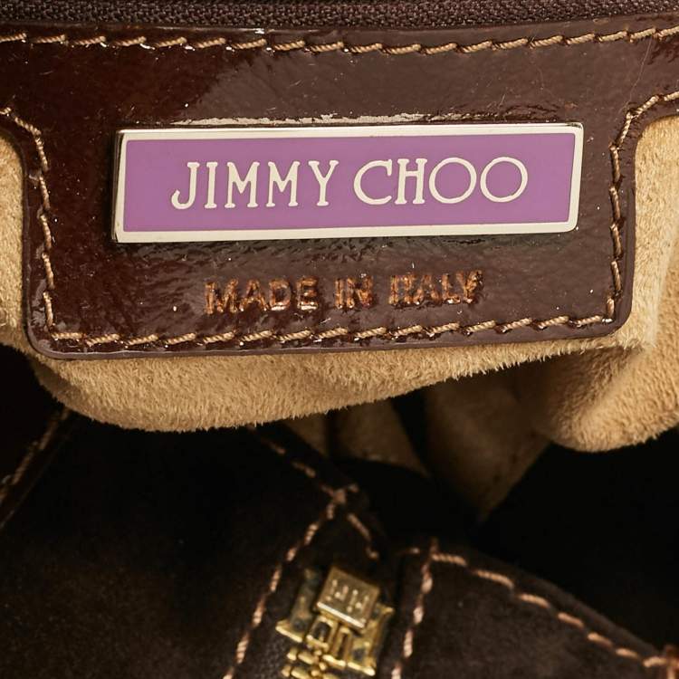 مملوكة مسبقًا Jimmy Choo Brown Patent Leather and Suede Large Marla Bag