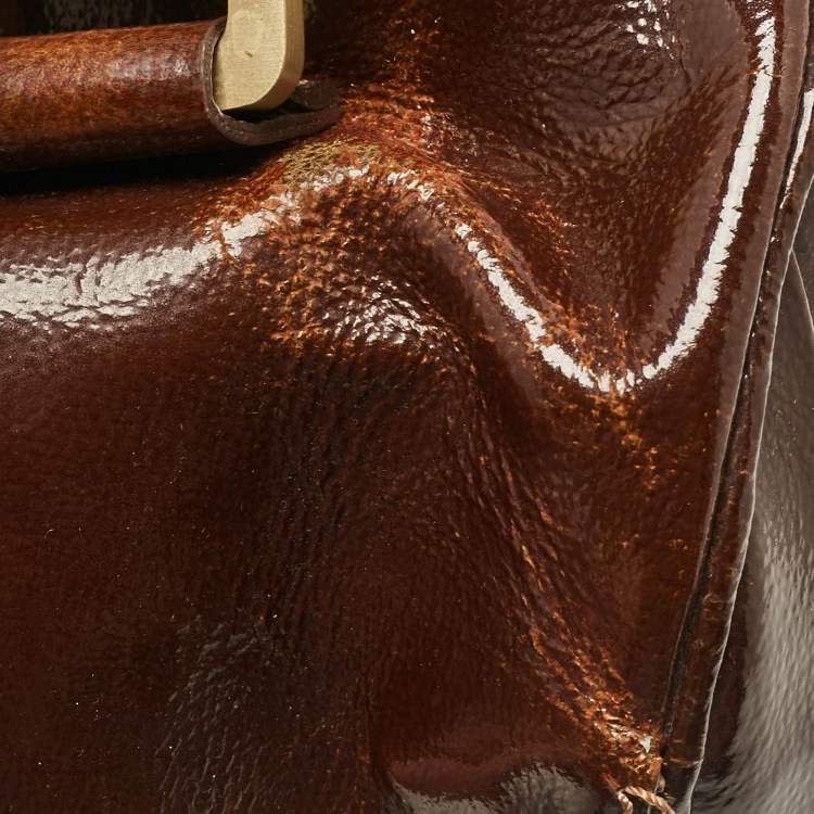 مملوكة مسبقًا Jimmy Choo Brown Patent Leather and Suede Large Marla Bag