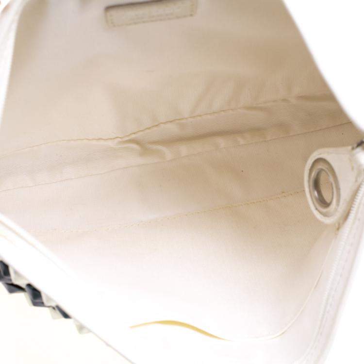 Pre Owned Jimmy Choo Off White Leather Studded Zulu Clutch