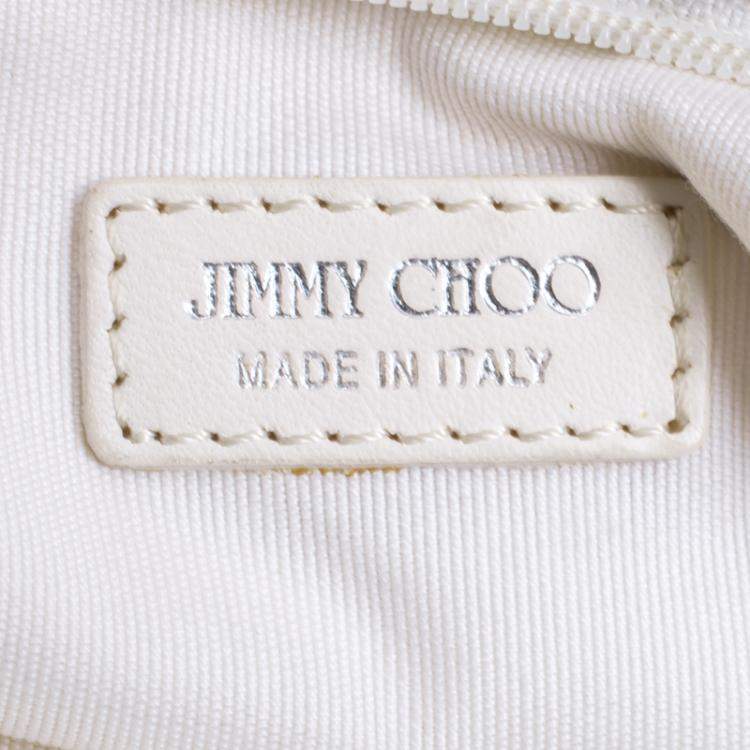 Pre Owned Jimmy Choo Off White Leather Studded Zulu Clutch