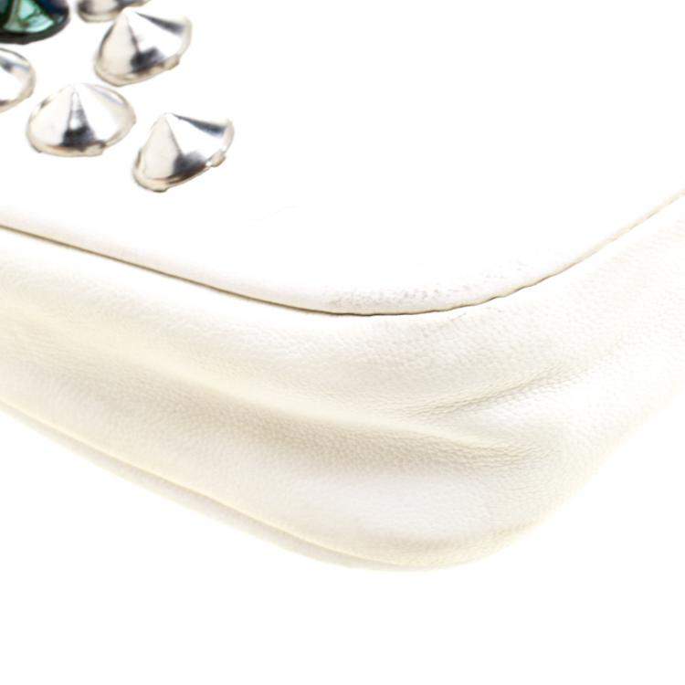 Pre Owned Jimmy Choo Off White Leather Studded Zulu Clutch