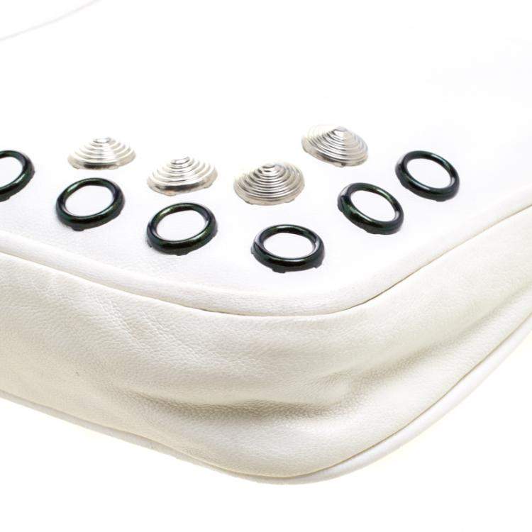 Pre Owned Jimmy Choo Off White Leather Studded Zulu Clutch