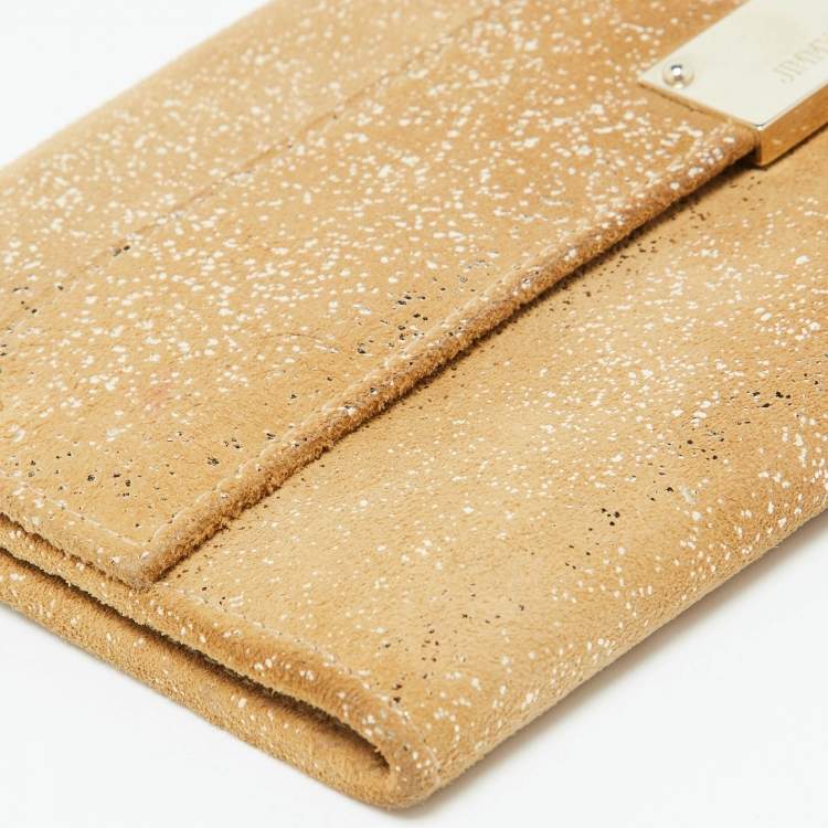 Pre Owned Jimmy Choo Gold Glitter Suede Reese Clutch