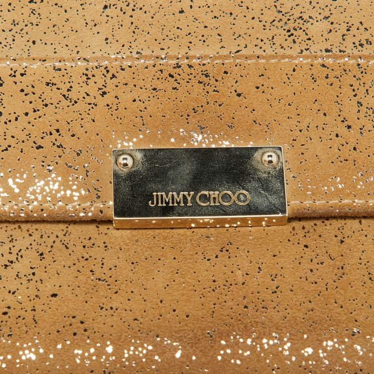 Pre Owned Jimmy Choo Gold Glitter Suede Reese Clutch