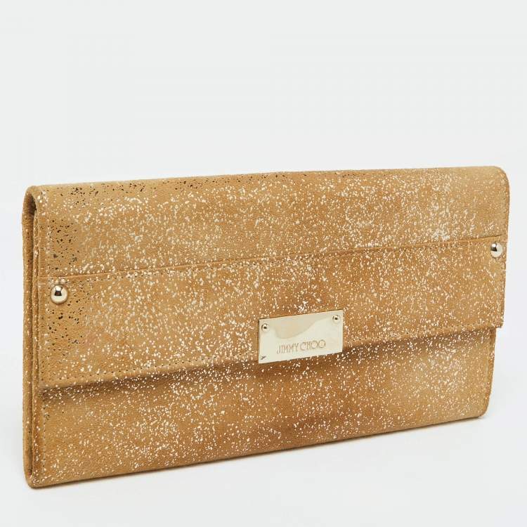 Pre Owned Jimmy Choo Gold Glitter Suede Reese Clutch