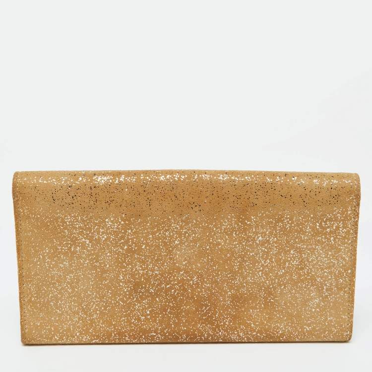 Pre Owned Jimmy Choo Gold Glitter Suede Reese Clutch