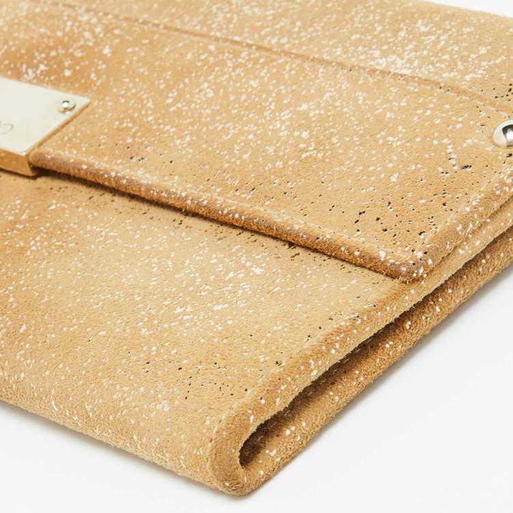 Pre Owned Jimmy Choo Gold Glitter Suede Reese Clutch