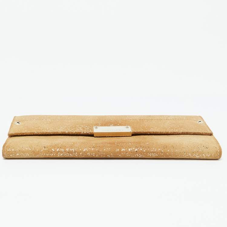 Pre Owned Jimmy Choo Gold Glitter Suede Reese Clutch