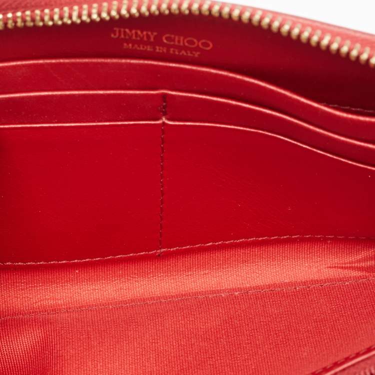 Jimmy Choo Red Leather Logo Zip Continental Wallet Jimmy