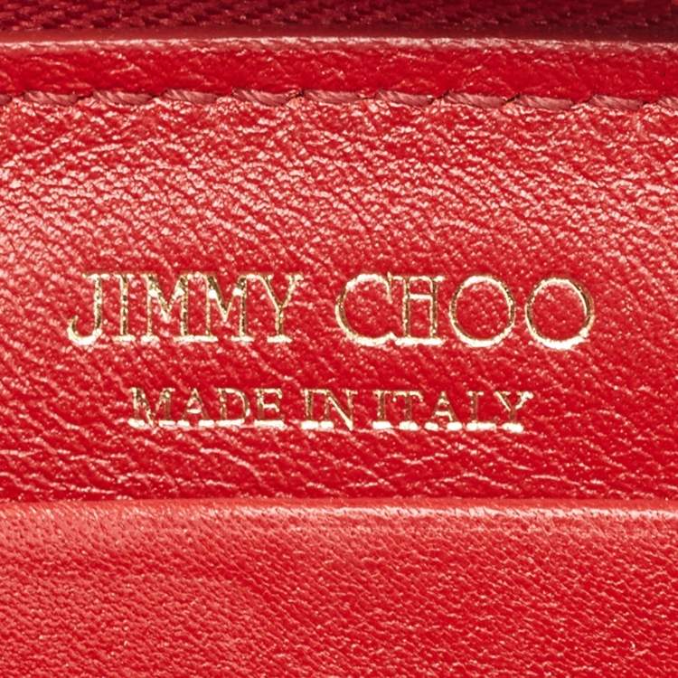 Pre Owned Jimmy Choo Red Leather Logo Zip Continental Wallet