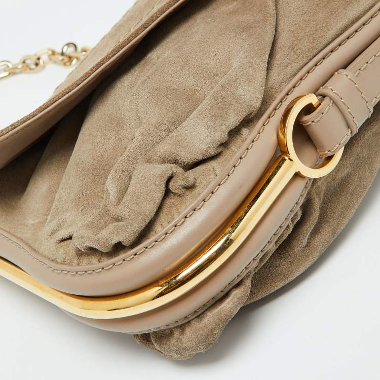 Pre Owned Jimmy Choo Beige Suede and Leather Flap Shoulder Bag
