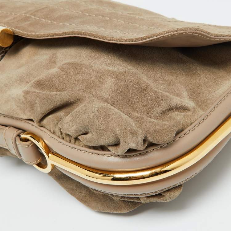 Pre Owned Jimmy Choo Beige Suede and Leather Flap Shoulder Bag