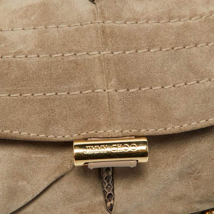 Pre Owned Jimmy Choo Beige Suede and Leather Flap Shoulder Bag