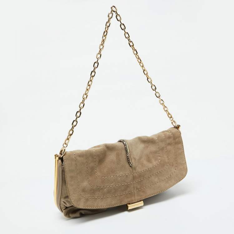Pre Owned Jimmy Choo Beige Suede and Leather Flap Shoulder Bag