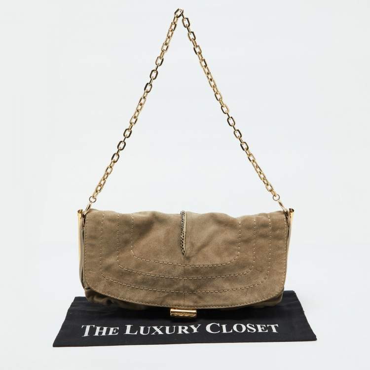 Pre Owned Jimmy Choo Beige Suede and Leather Flap Shoulder Bag