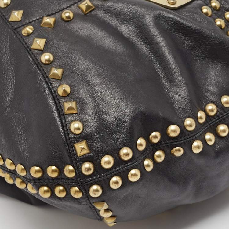 Pre Owned Jimmy Choo Black Leather Studded Hobo