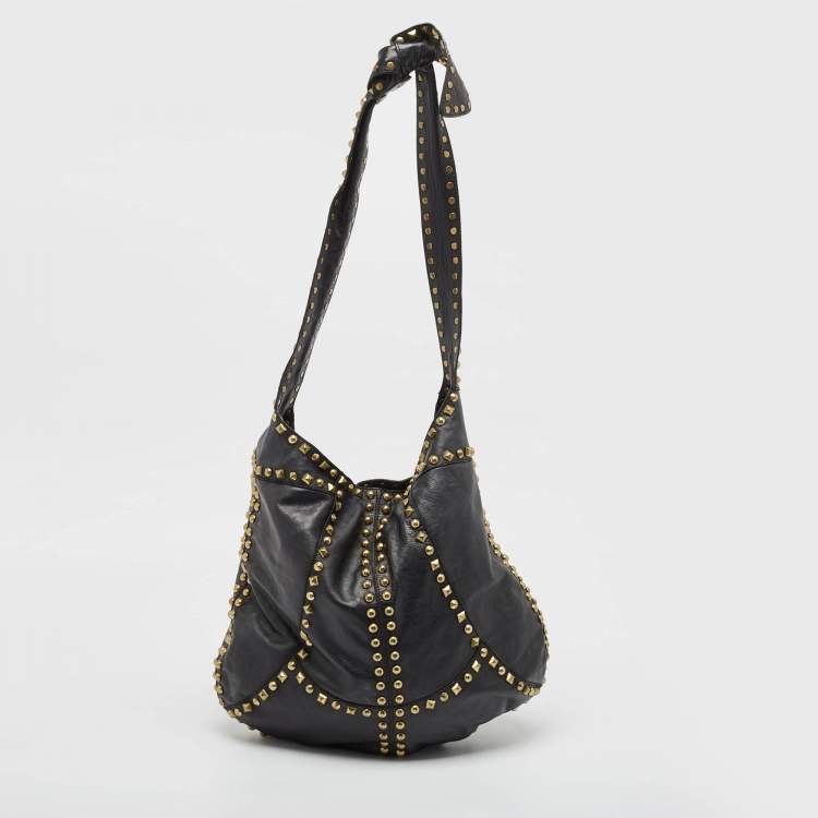 Pre Owned Jimmy Choo Black Leather Studded Hobo