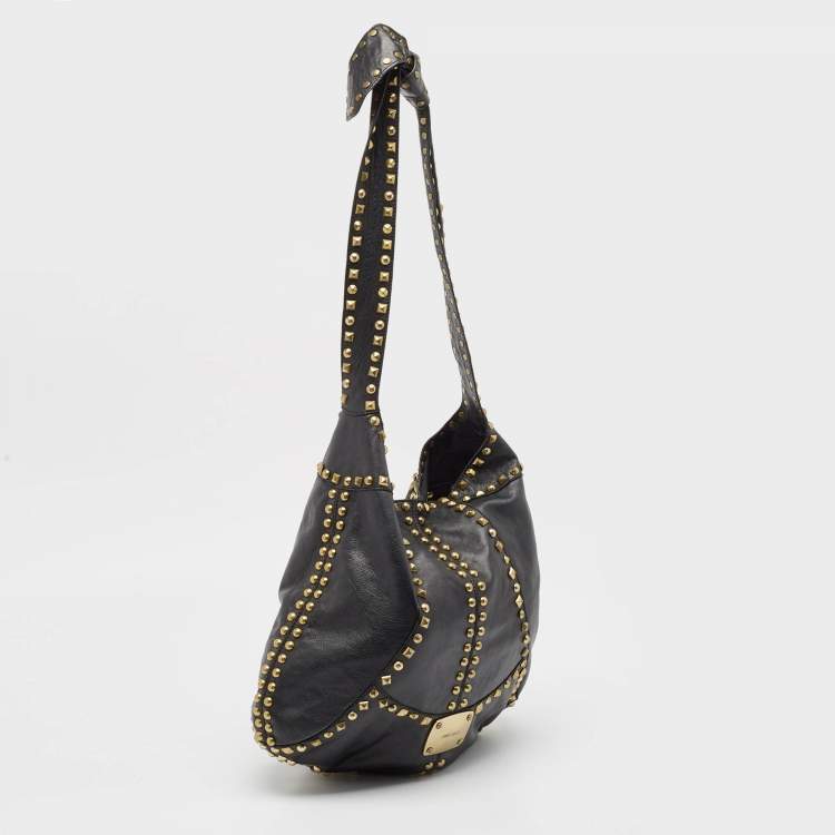 Pre Owned Jimmy Choo Black Leather Studded Hobo