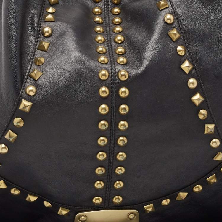 Pre Owned Jimmy Choo Black Leather Studded Hobo