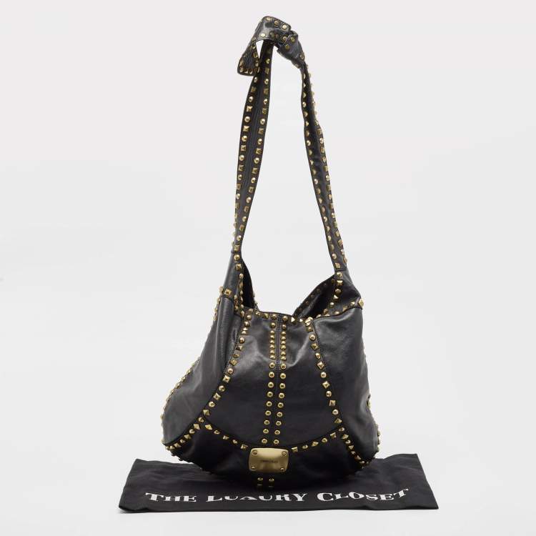 Pre Owned Jimmy Choo Black Leather Studded Hobo