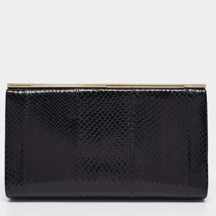 Pre Owned Jimmy Choo Black/Gold Snakeskin Cayla Clutch