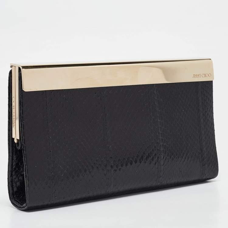 Pre Owned Jimmy Choo Black/Gold Snakeskin Cayla Clutch