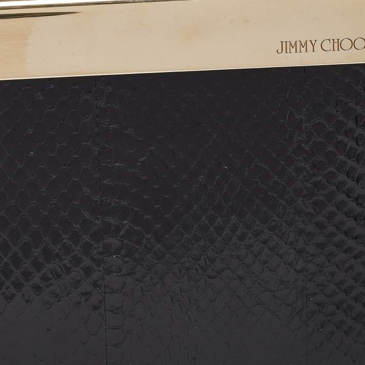 Pre Owned Jimmy Choo Black/Gold Snakeskin Cayla Clutch