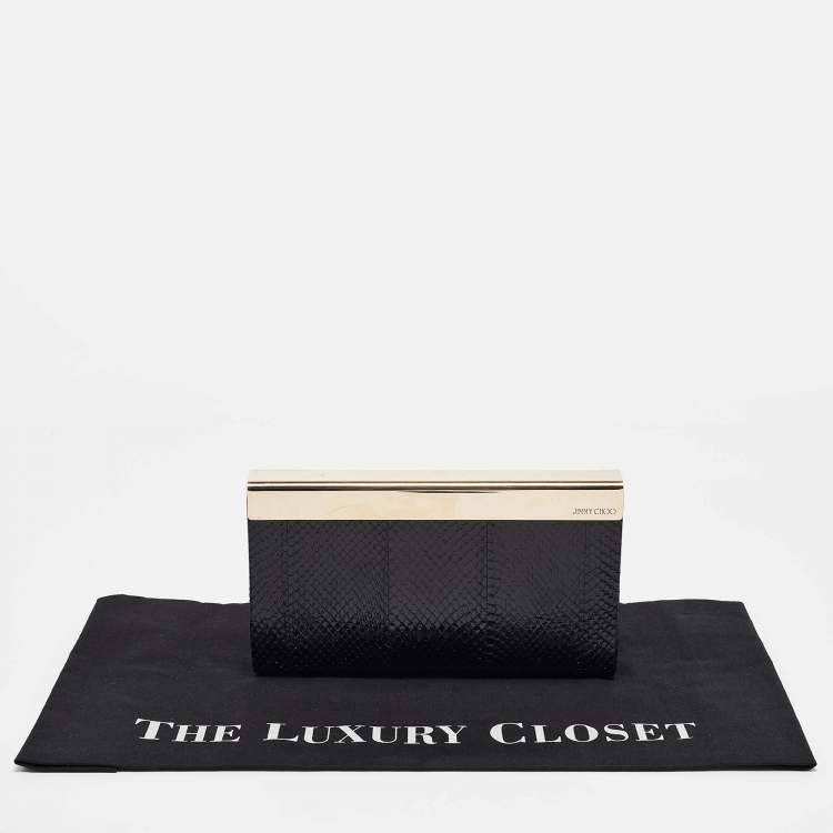 Pre Owned Jimmy Choo Black/Gold Snakeskin Cayla Clutch