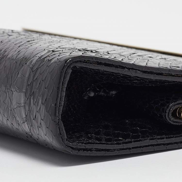 Pre Owned Jimmy Choo Black/Gold Snakeskin Cayla Clutch