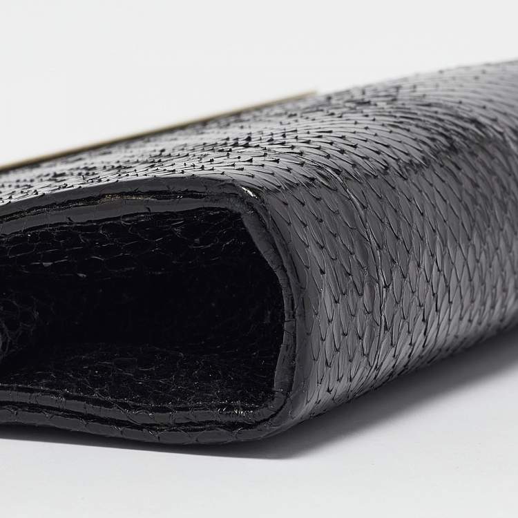Pre Owned Jimmy Choo Black/Gold Snakeskin Cayla Clutch