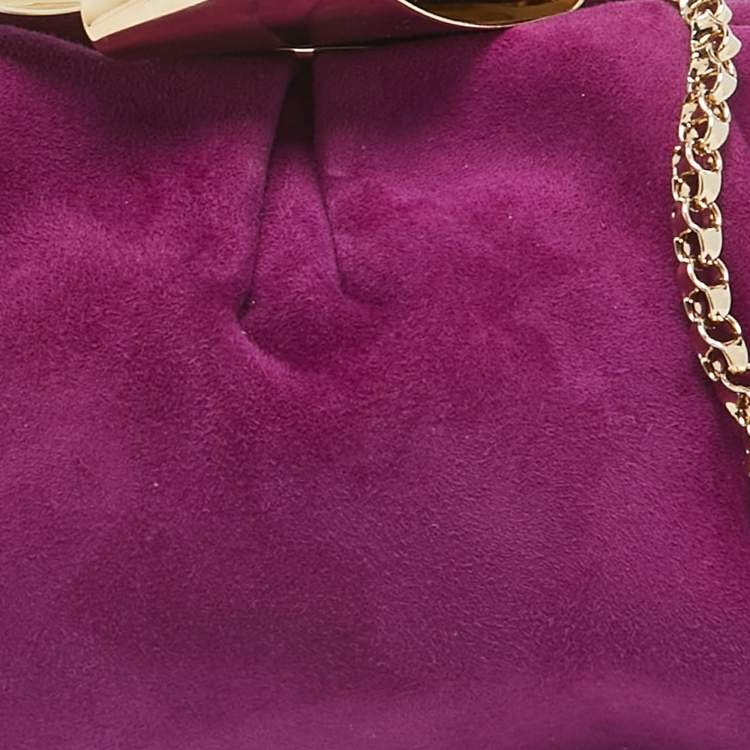 Pre Owned Jimmy Choo Purple Suede Metal Knot Chain Clutch