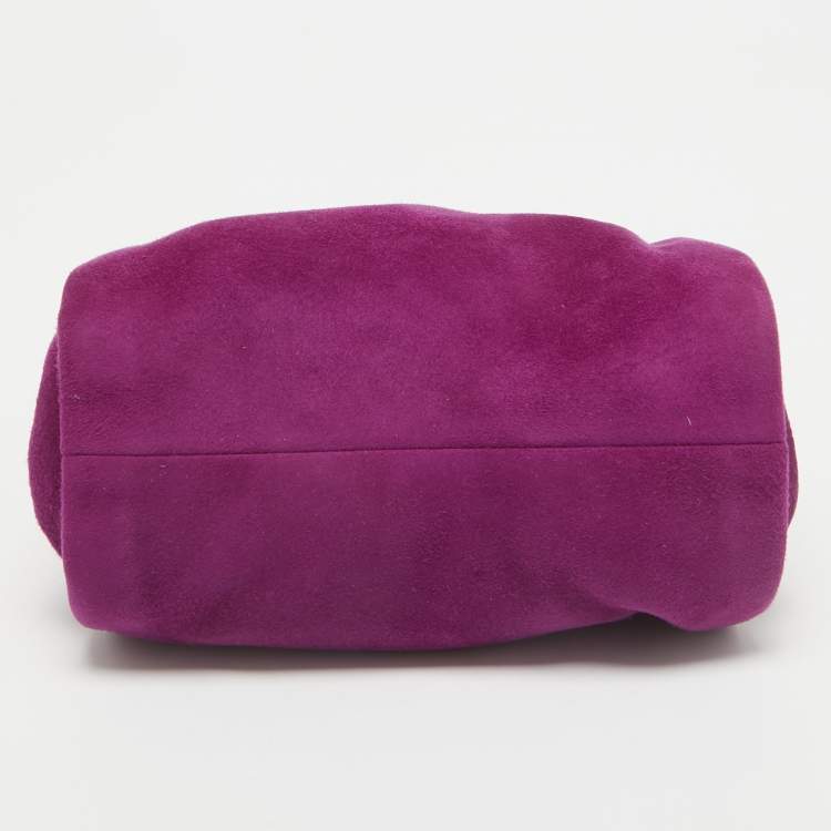 Pre Owned Jimmy Choo Purple Suede Metal Knot Chain Clutch