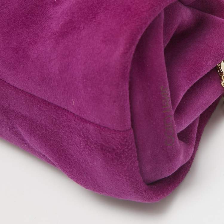 Pre Owned Jimmy Choo Purple Suede Metal Knot Chain Clutch