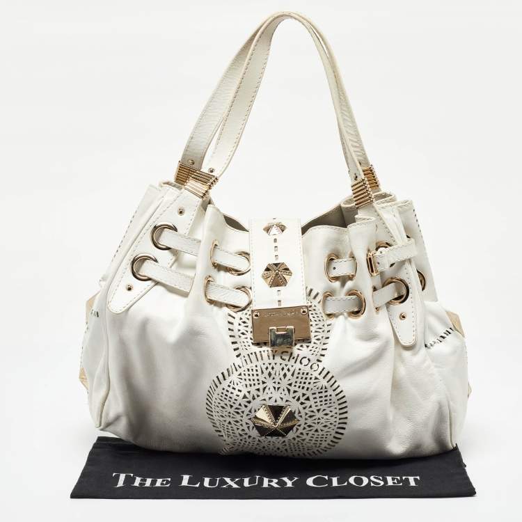 Pre Owned Jimmy Choo White Leather Studded Ramona Shoulder Bag