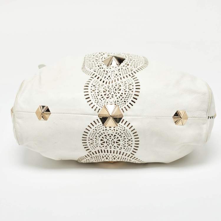 Pre Owned Jimmy Choo White Leather Studded Ramona Shoulder Bag