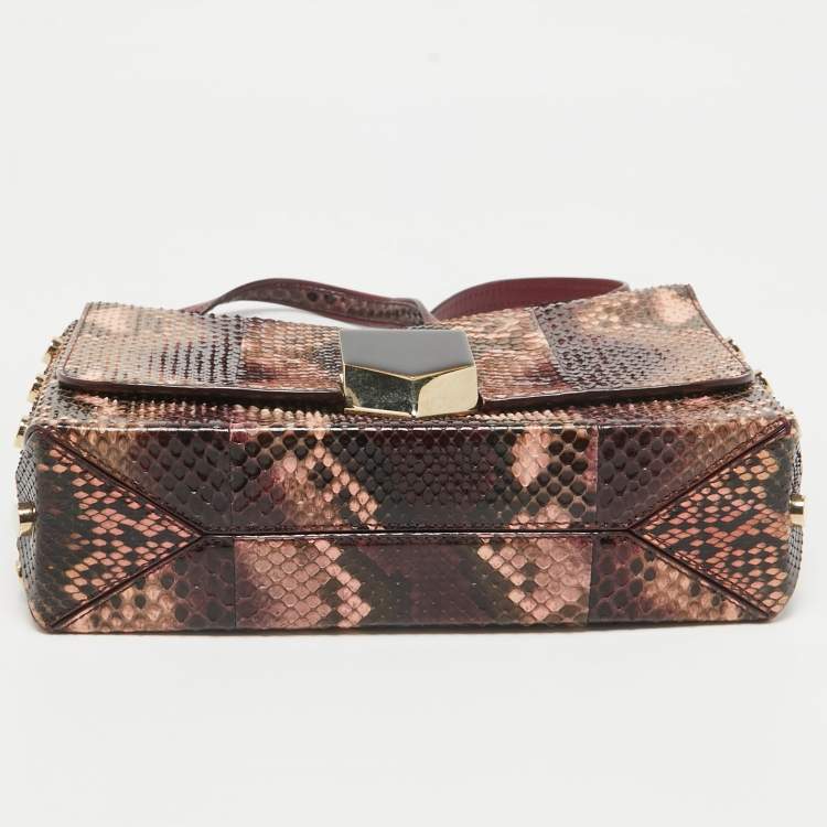 Pre Owned Jimmy Choo Burgundy/Multicolor Python Lockett City Shoulder Bag