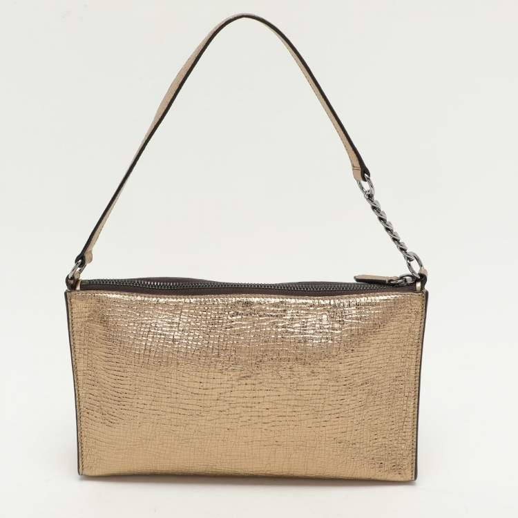 Pre Owned Jimmy Choo Gold Textured Leather Callie Shoulder Bag