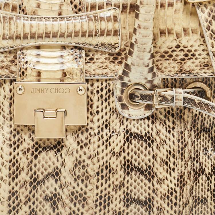 Pre Owned Jimmy Choo Beige/Black Water Snake Rosalie Satchel