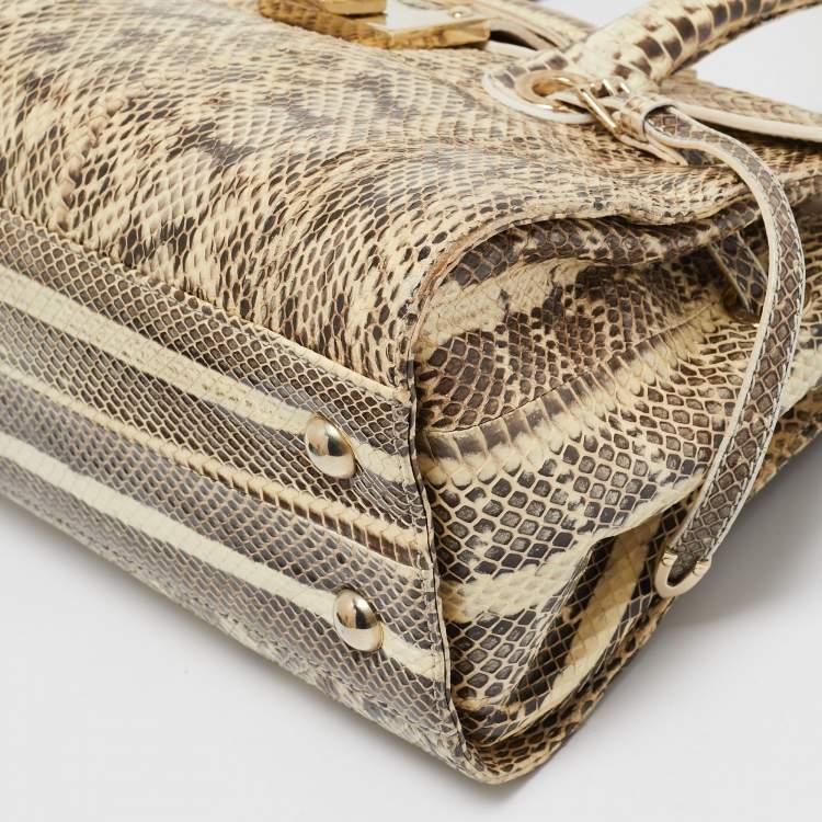 Pre Owned Jimmy Choo Beige/Black Water Snake Rosalie Satchel