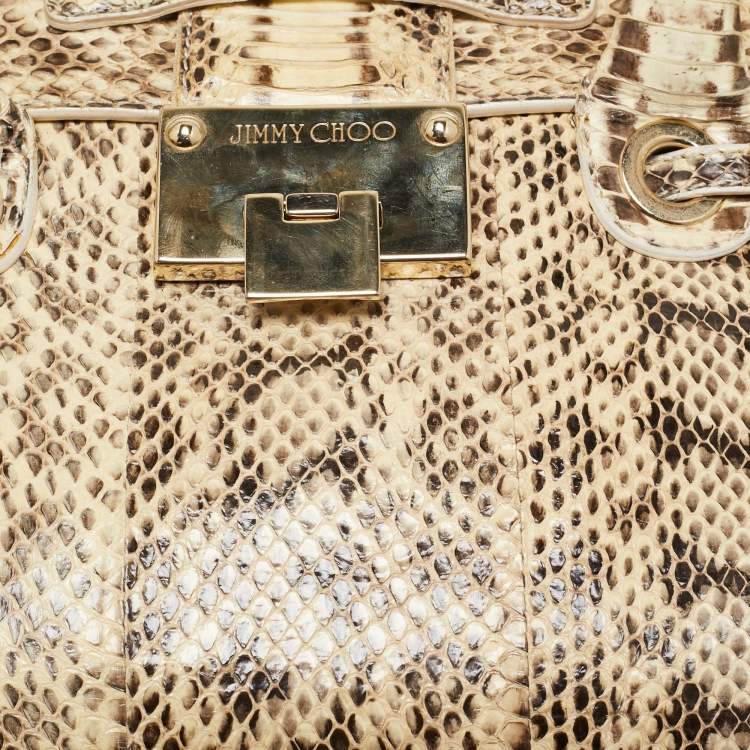Pre Owned Jimmy Choo Beige/Black Water Snake Rosalie Satchel